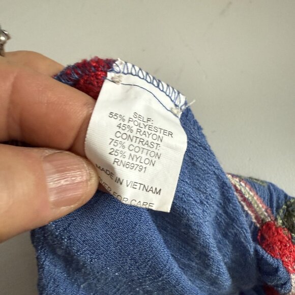 Anthropologie Fig & Flower Blue Embroidered Button-Up Short Sleeve Top L - Picture 3 of 6